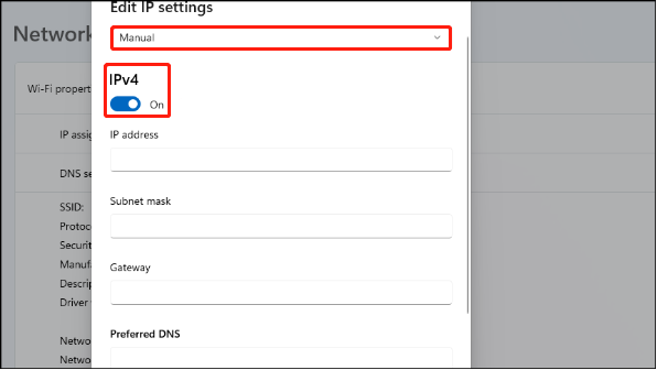 edit IP settings to solve the network issues