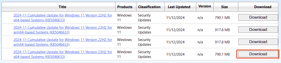 KB5046633 download from Microsoft Update Catalog