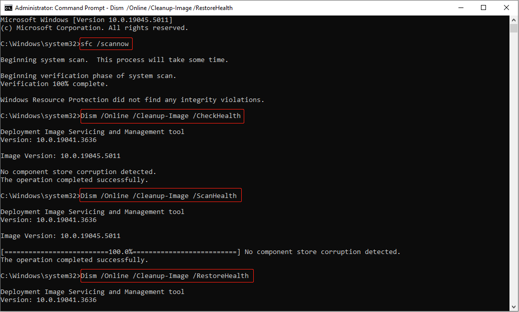 run commands to repair system files in Command Prompt