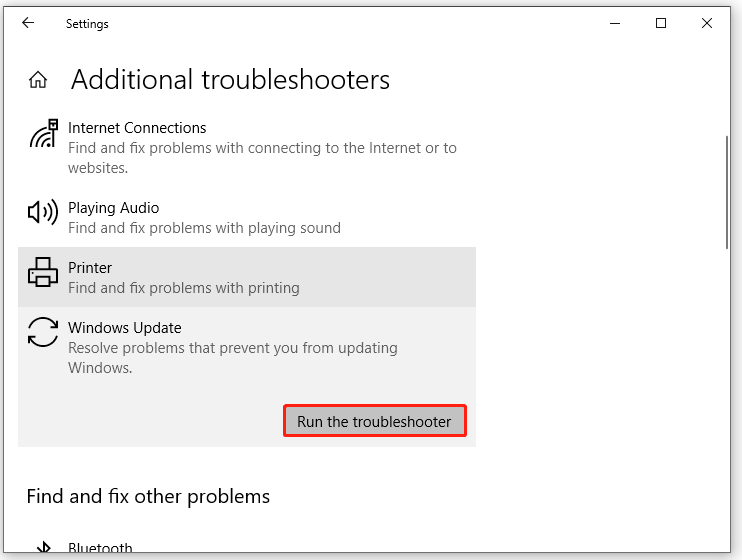 hit Run the troubleshooter to run Windows Update Troubleshooter