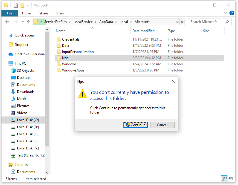 You don’t currently have permissions to access the Ngc folder