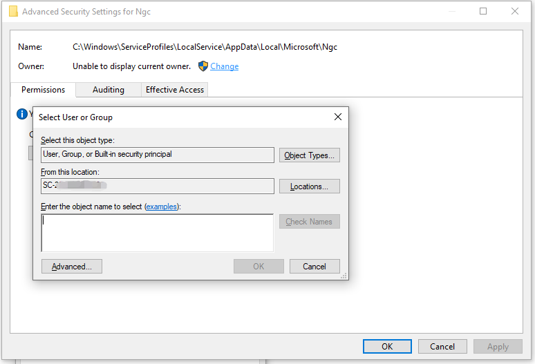 type your user name under the Enter the object name to select section