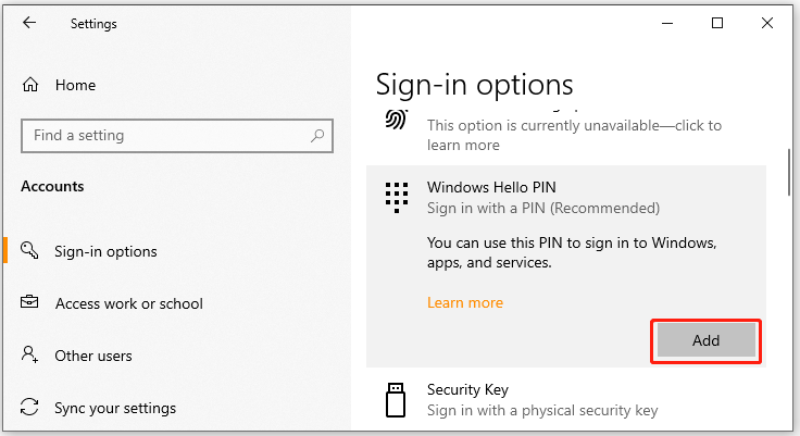 hit Add to create a new PIN