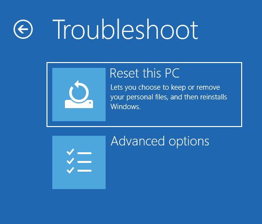 select Reset This PC in Windows Recovery Environment