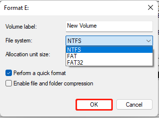 format the partition to NTFS using Disk Management