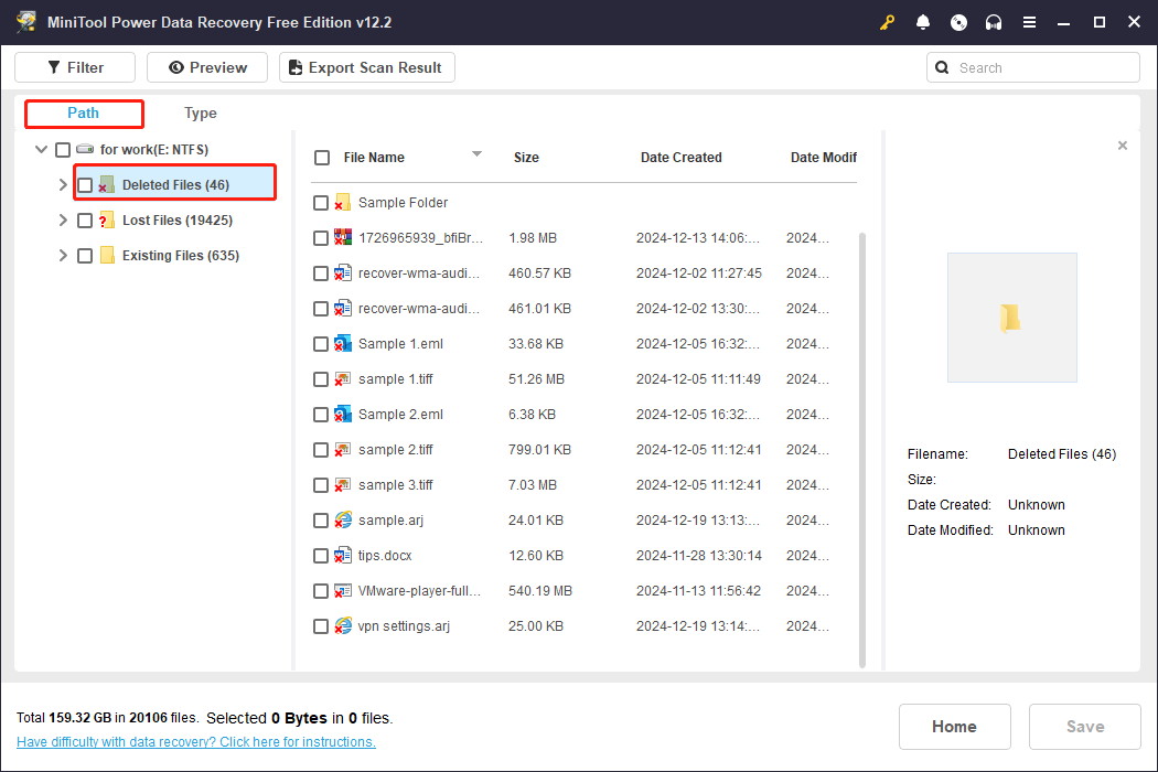 use the Path feature to find the needed ARJ files in MiniTool Power Data Recovery