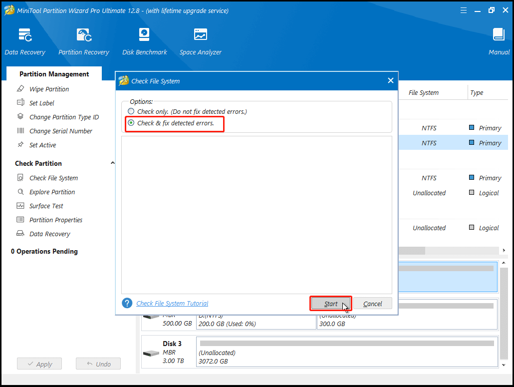 Utiliser Vérifier le système de fichiers