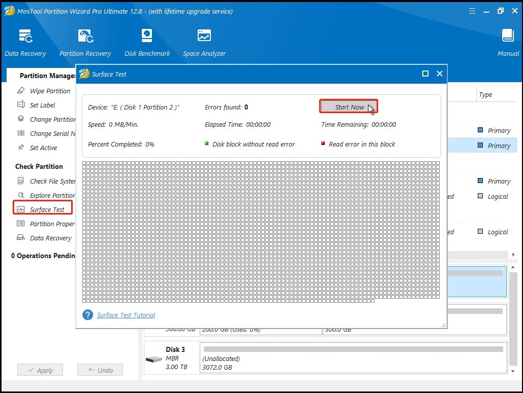 utiliser le test de surface