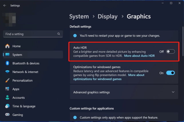 switch the toggle of Auto HDR to Off