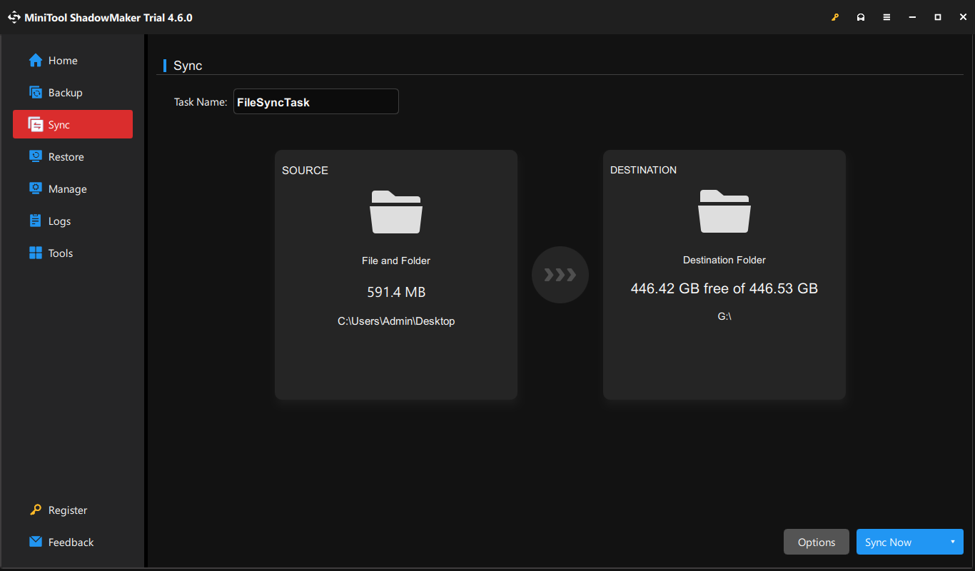 the Sync page of MiniTool ShadowMaker