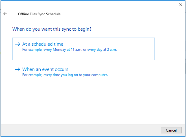 select at a scheduled time in Sync Center