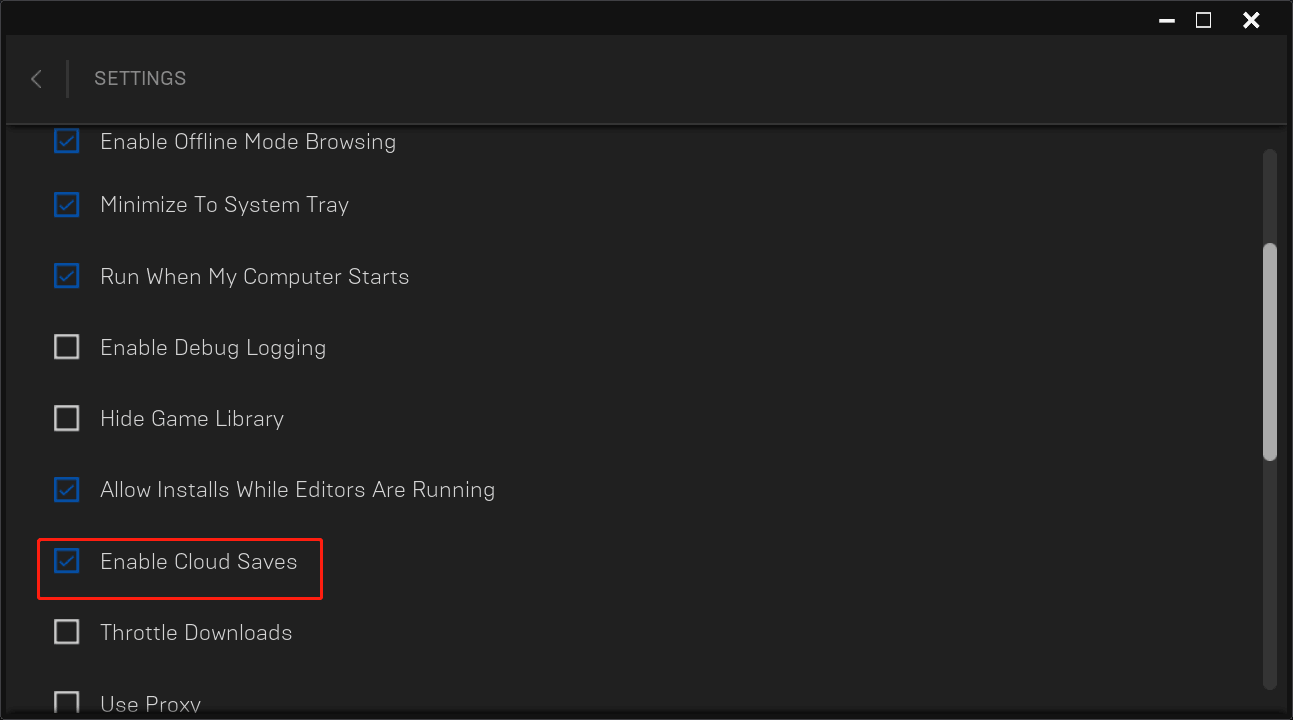 enable Cloud Saves in Epic Games Launcher