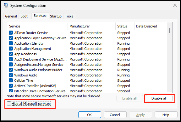 Windows 11 clean boot in System Configurations