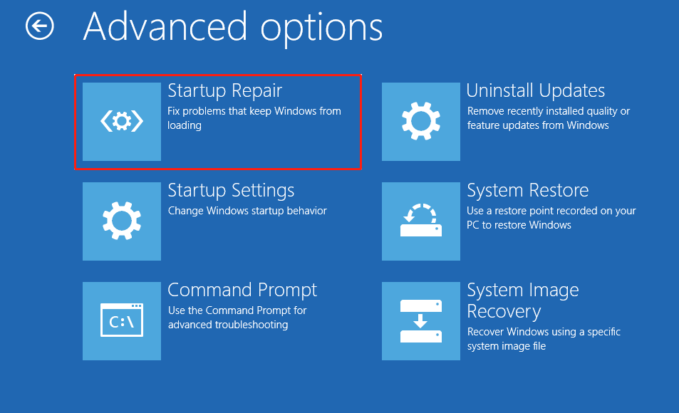 run Startup Repair from WinRE environment