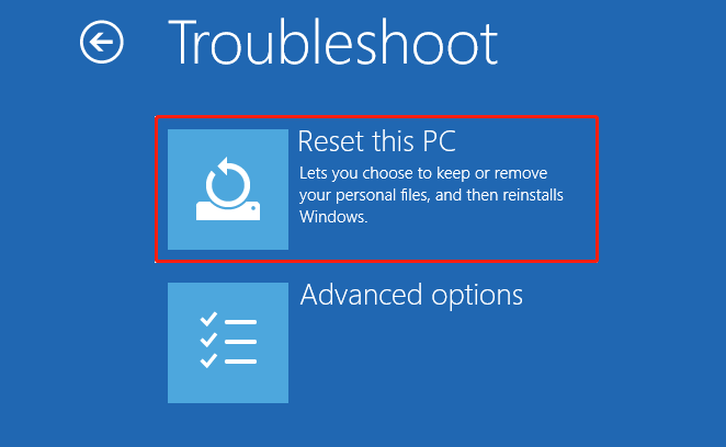 reset this PC from the WinRE environment