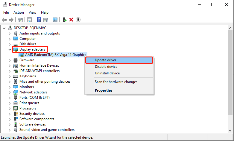 update graphics driver in Device Manager