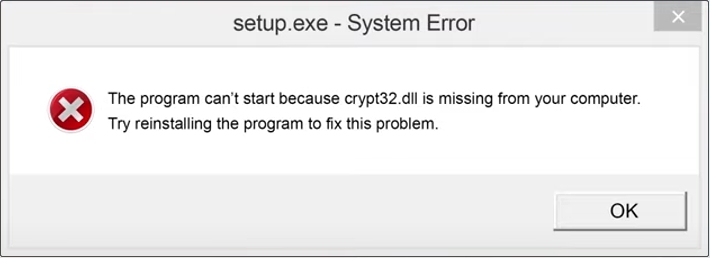 the crypt32.dll is missing from your computer message pop-up