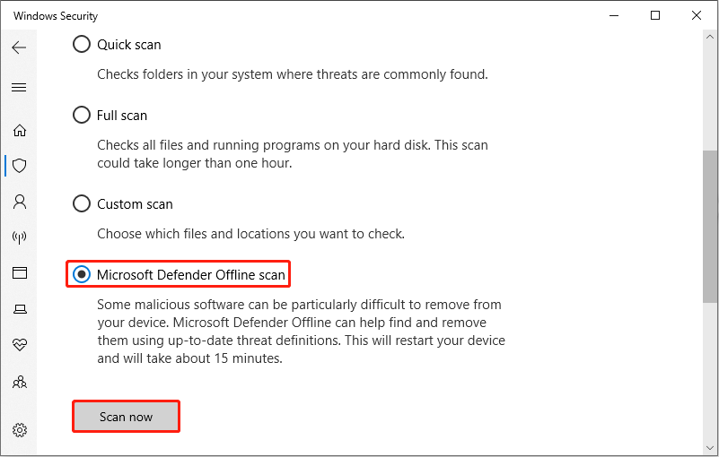 run the Microsoft Defender Offline scan to remove viruses and malware