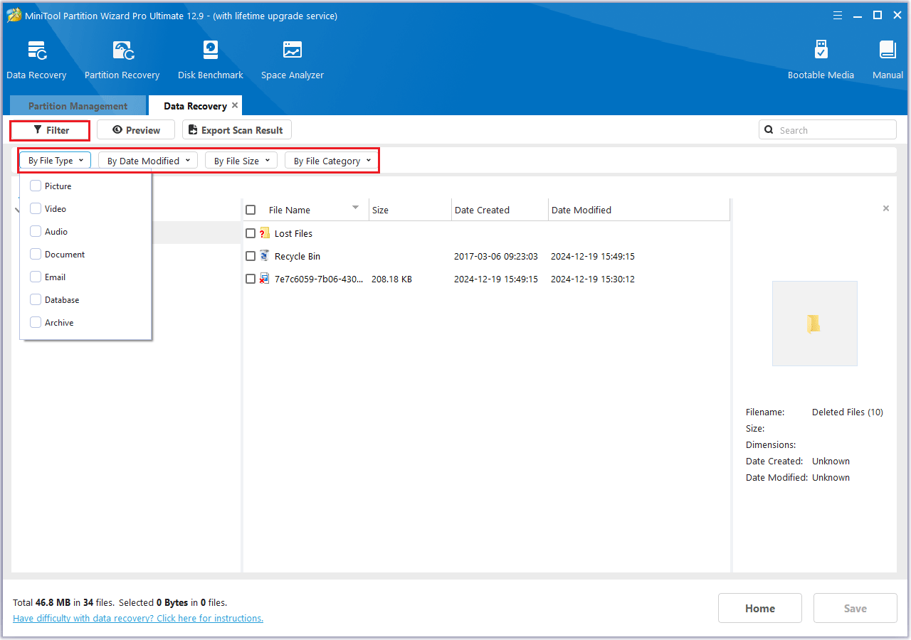 click Filter in MiniTool Partition Wizard