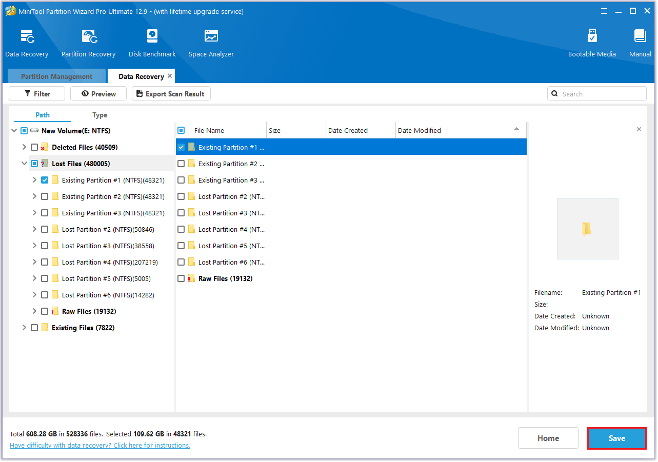 save needed files in MiniTool Partition Wizard