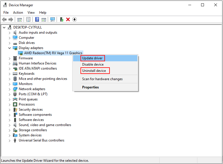 upgrade or uninstall the graphics driver on Device Manager