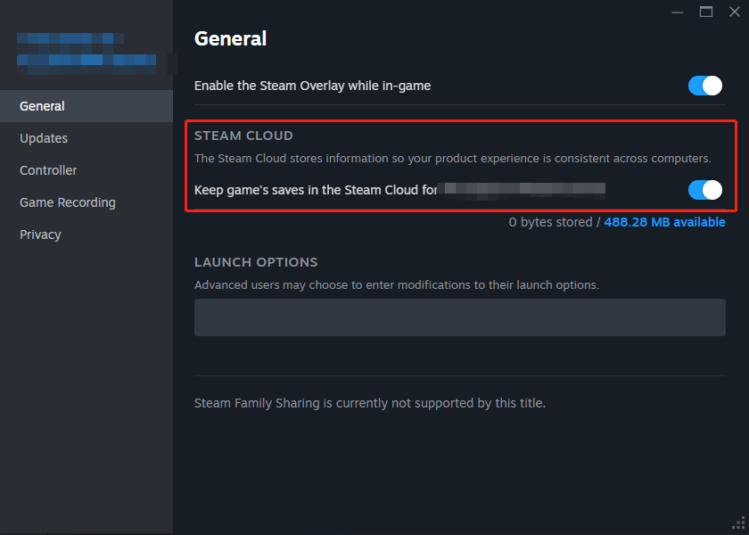 check if the STEAM CLOUD option is enabled