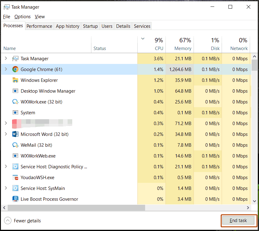 end unnecessary background processes in Task Manager