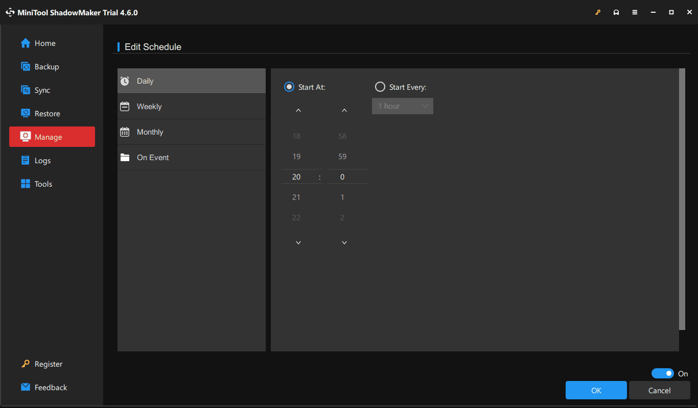 MiniTool ShadowMaker Edit Schedule under Manage