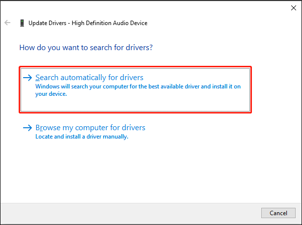 click Search automatically for drivers