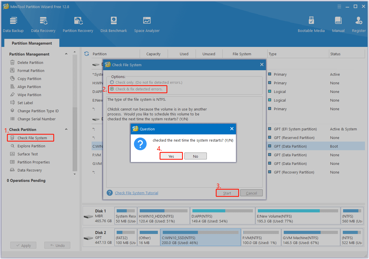 use Check File System in MiniTool Partition Wizard