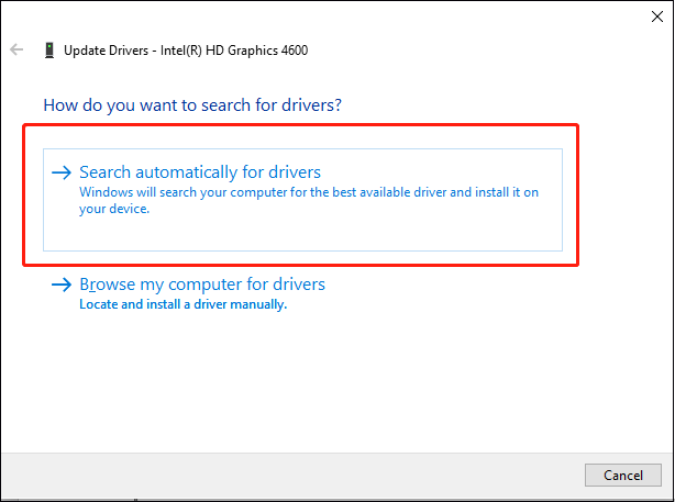 select Search automatically for drivers to update your graphic driver without manual input