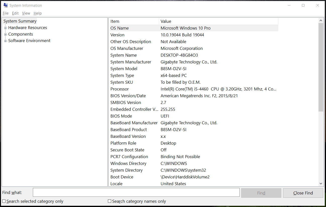 verificar informações do sistema