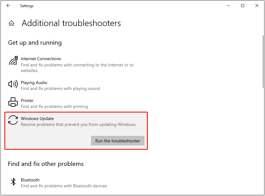 run the Windows Update troubleshooter in Settings