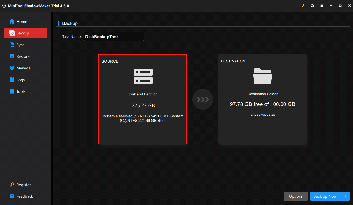 the tool has selected to backup system-related partitions