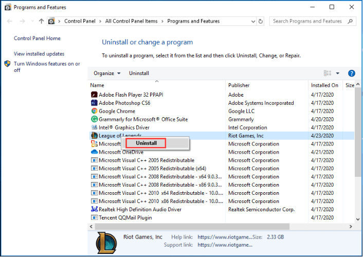 uninstall League of Legends
