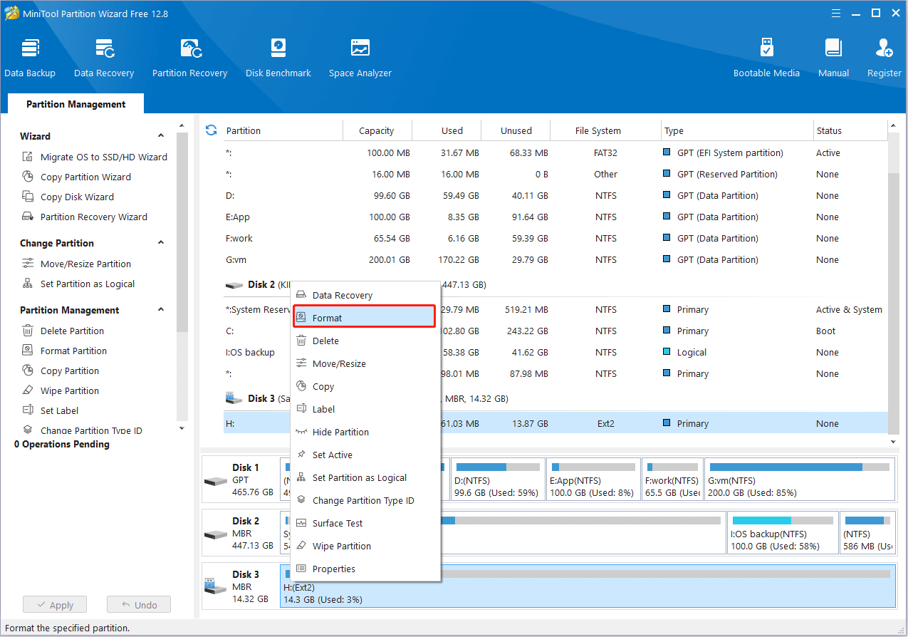 format the disk in MiniTool Partition Wizard