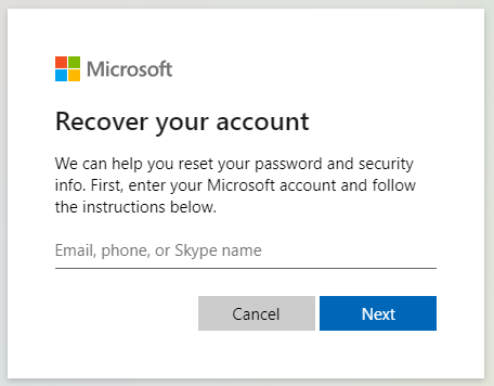 the Microsoft Account Recovery page