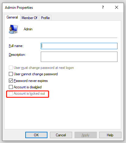 uncheck Account is locked out