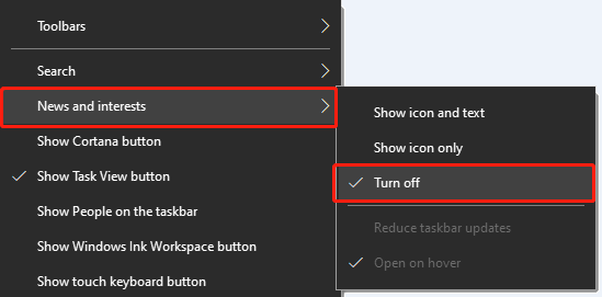 turn off News and interests from Windows taskbar