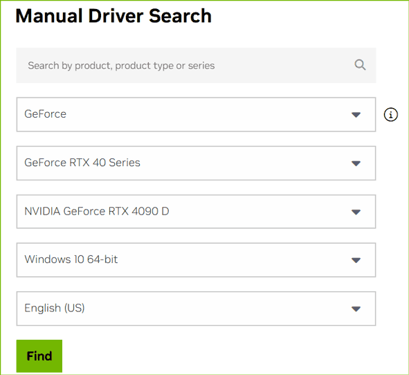 search for graphics card driver from NVIDIA website to download