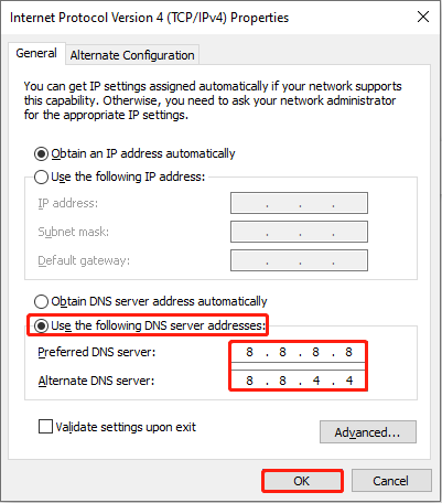 use the Google DNS server addresses