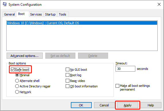 enable the safe boot in System Configuration