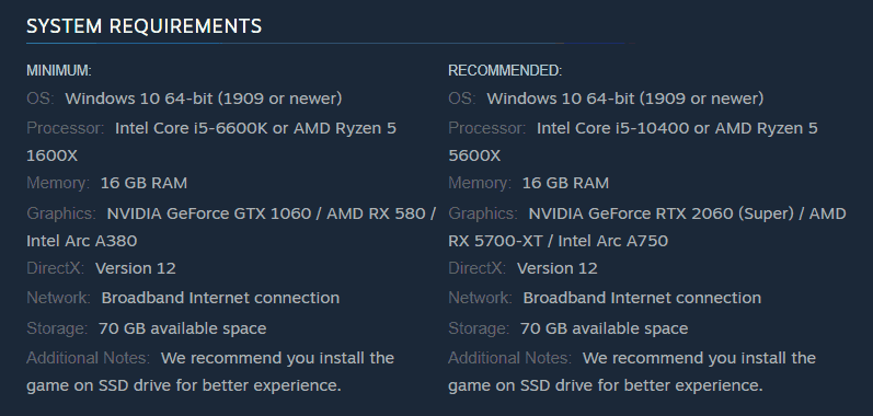 Marvel Rivals system requirements from Steam