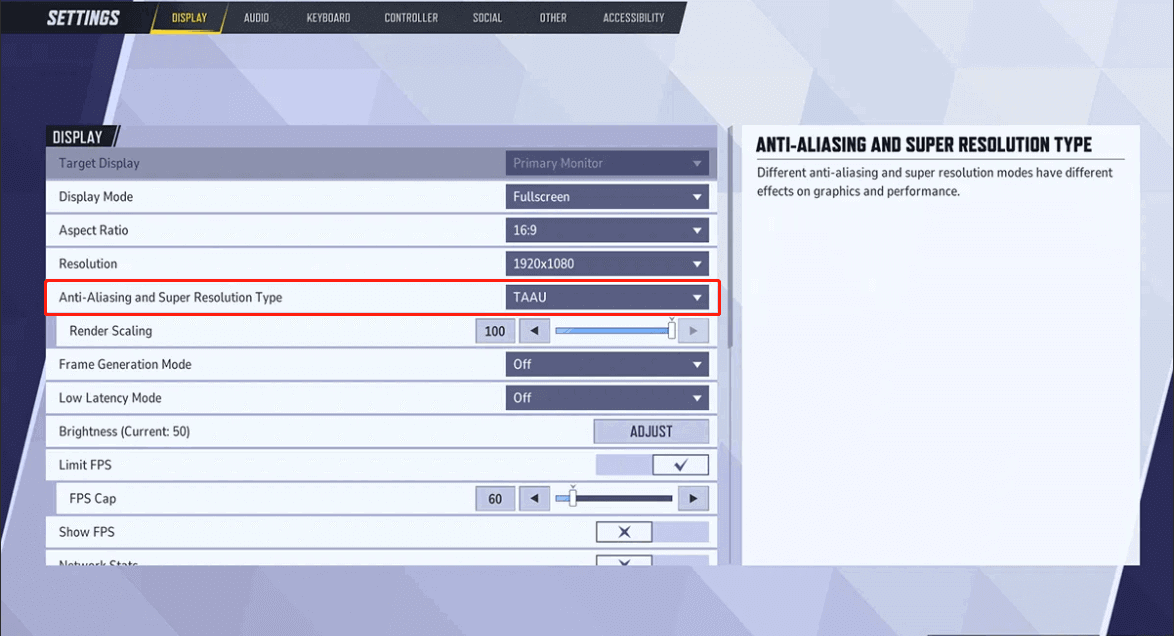 set to TAAU of Anti-Aliasing and Super Resolution Type