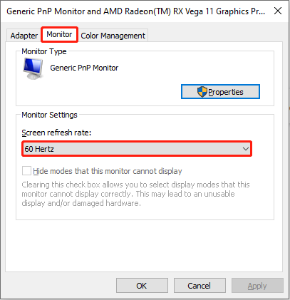 change the screen refresh rate in Settings