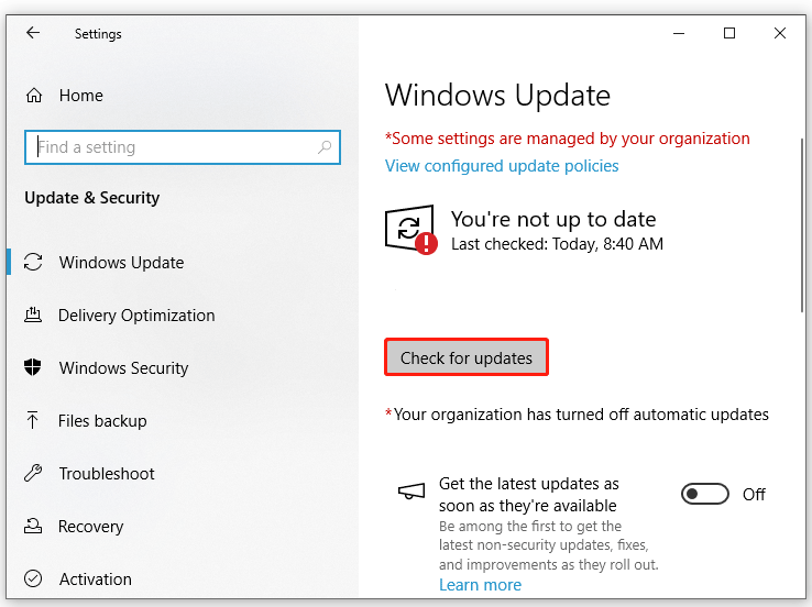 hit Check for updates to look for available updates on your computer