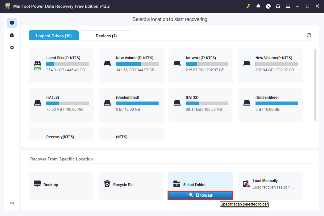 scan a specific folder using MiniTool Power Data Recovery