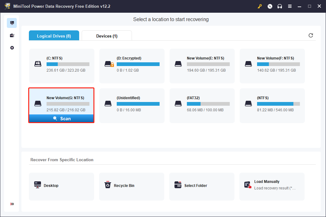 scan the target partition to obtain lost MPO files using MiniTool Power Data Recovery