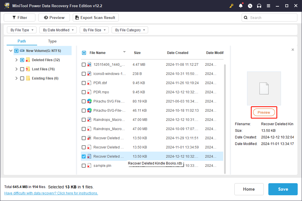 click the Preview button to check whether the file is needed in MiniTool Power Data Recovery