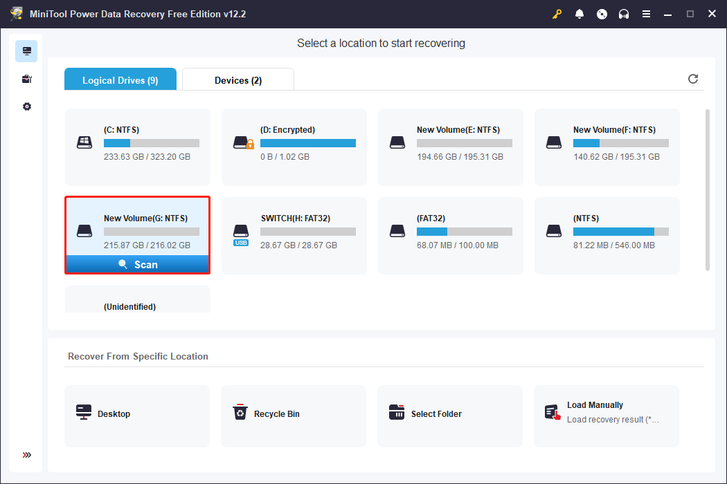 click Scan and MiniTool Power Data Recovery will scan the drive where RTF files were stored